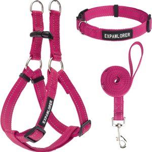 Pink Medium Collar & Harness Set adjustable step in Harness Heavy Duty No Pull